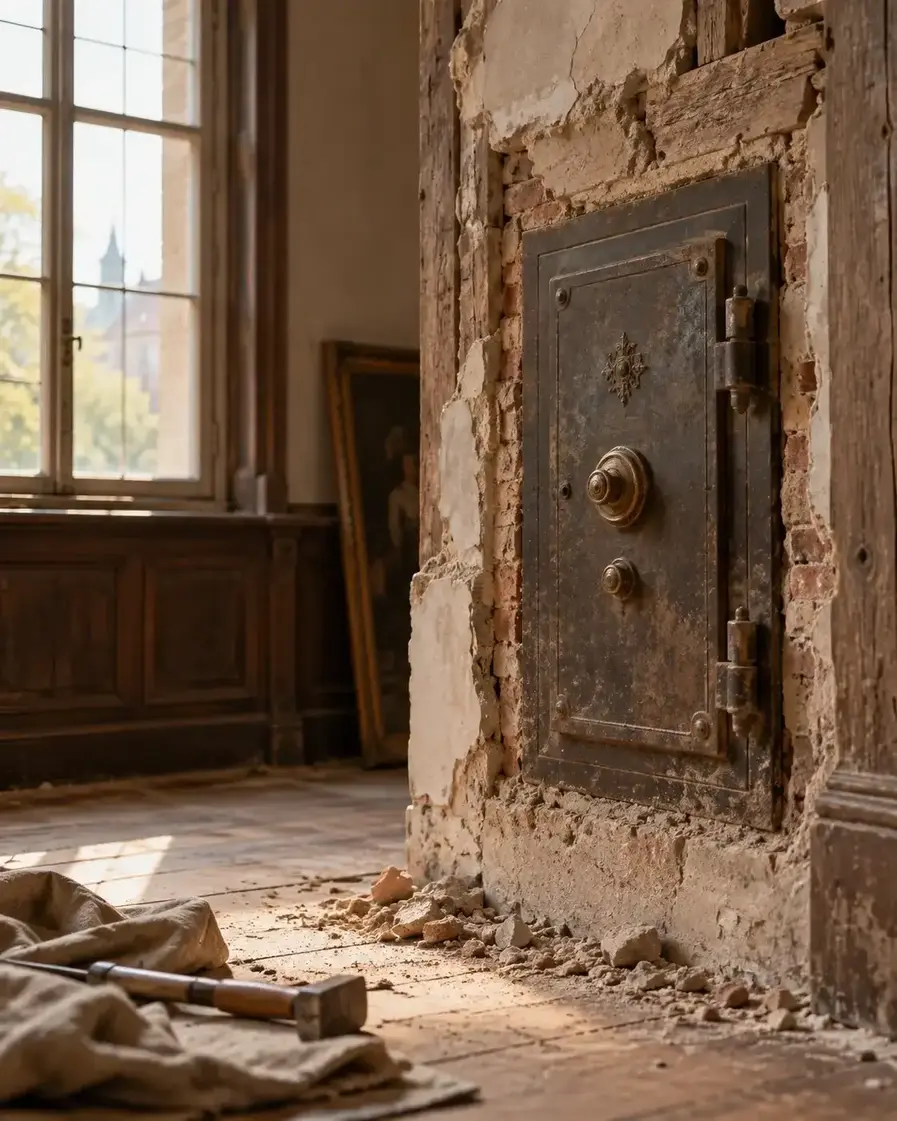 Alter Tresor mit historischer Oberfläche in einem renovierten Altbau