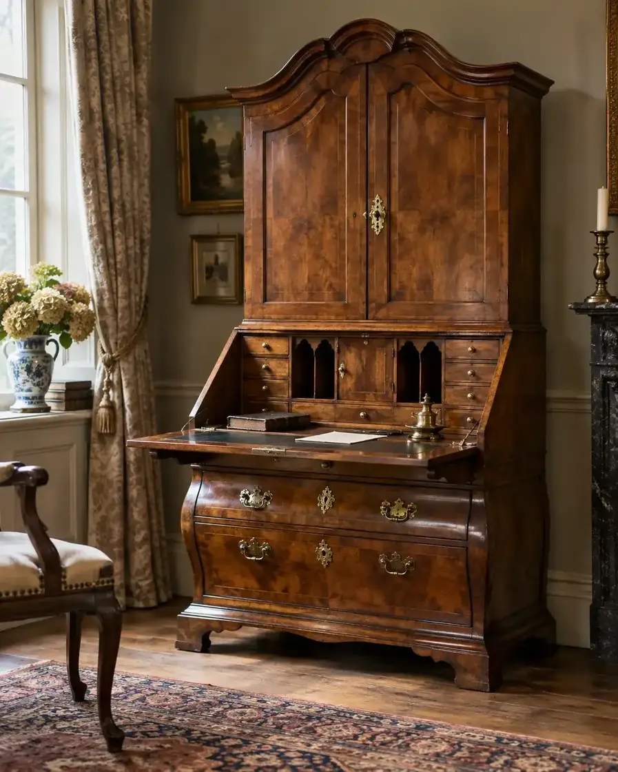 Antiker Holzschrank mit altem Schloss und Messingbeschlag